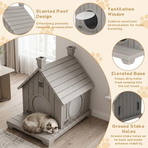 Grey resin weatherproof outdoor cat condo — photo 4