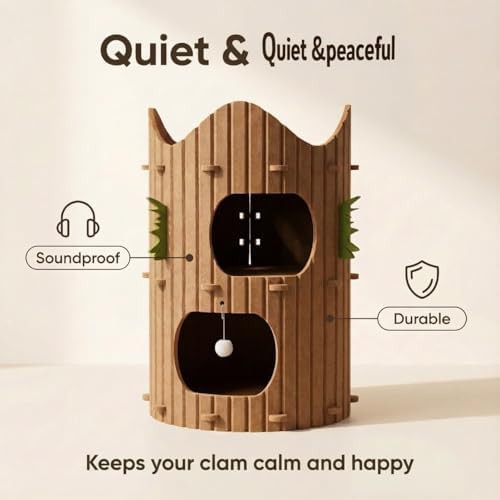 Two tier brown felt cat house with toy — photo 4