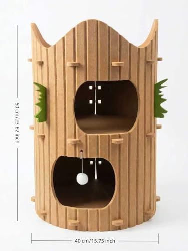Two tier brown felt cat house with toy — photo 5