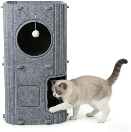 Grey double layer felt cat condo