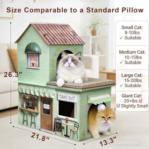 Sage green coffee shop cardboard cat house — photo 4