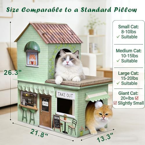 Sage green cardboard coffee shop cat house — photo 4