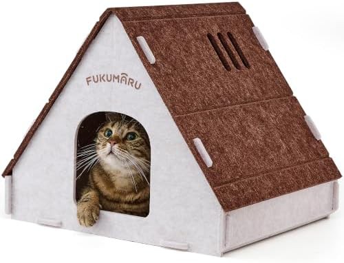 Grey felt cave bed with scratcher