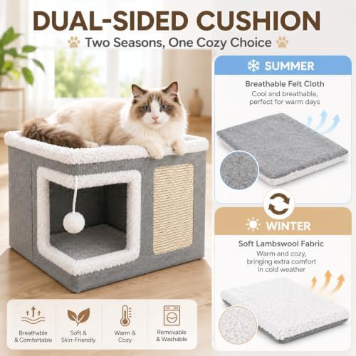 Grey foldable cat condo with reversible cushion — photo 4