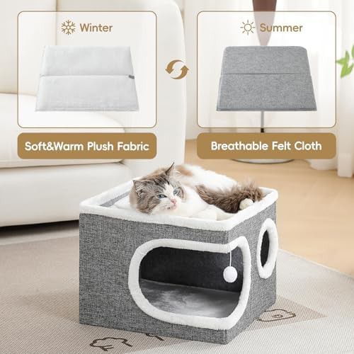 Grey covered cave bed for indoor cats — photo 3