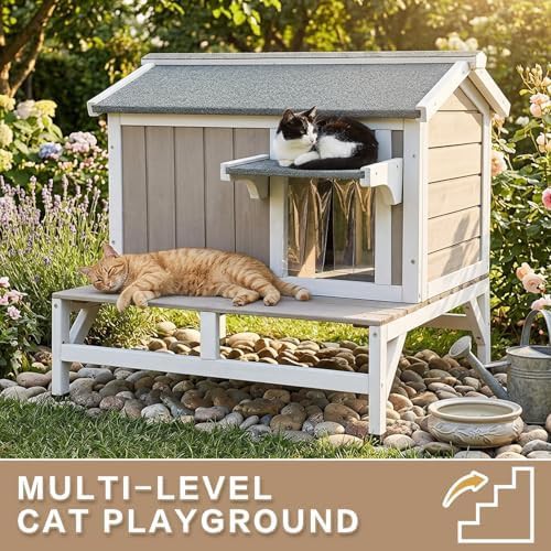 Two story weatherproof wooden cat condo — photo 3