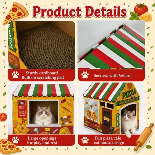 Pizza themed cardboard cat playhouse — photo 4