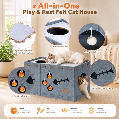 Large felt peekaboo cat cave bed — photo 4