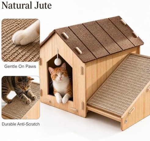 Wooden indoor cat condo with sisal ramp — photo 5