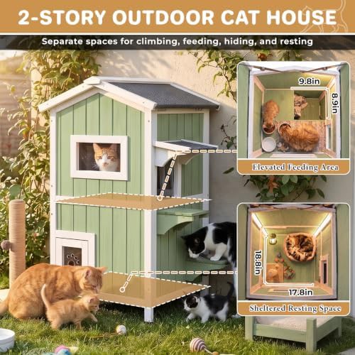 Green two story wooden cat house — photo 3