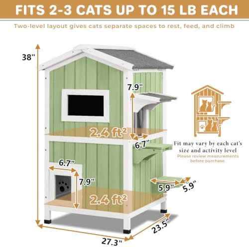 Green two story wooden cat house — photo 4