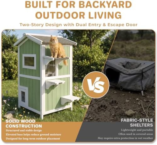 Green two story wooden cat house — photo 5